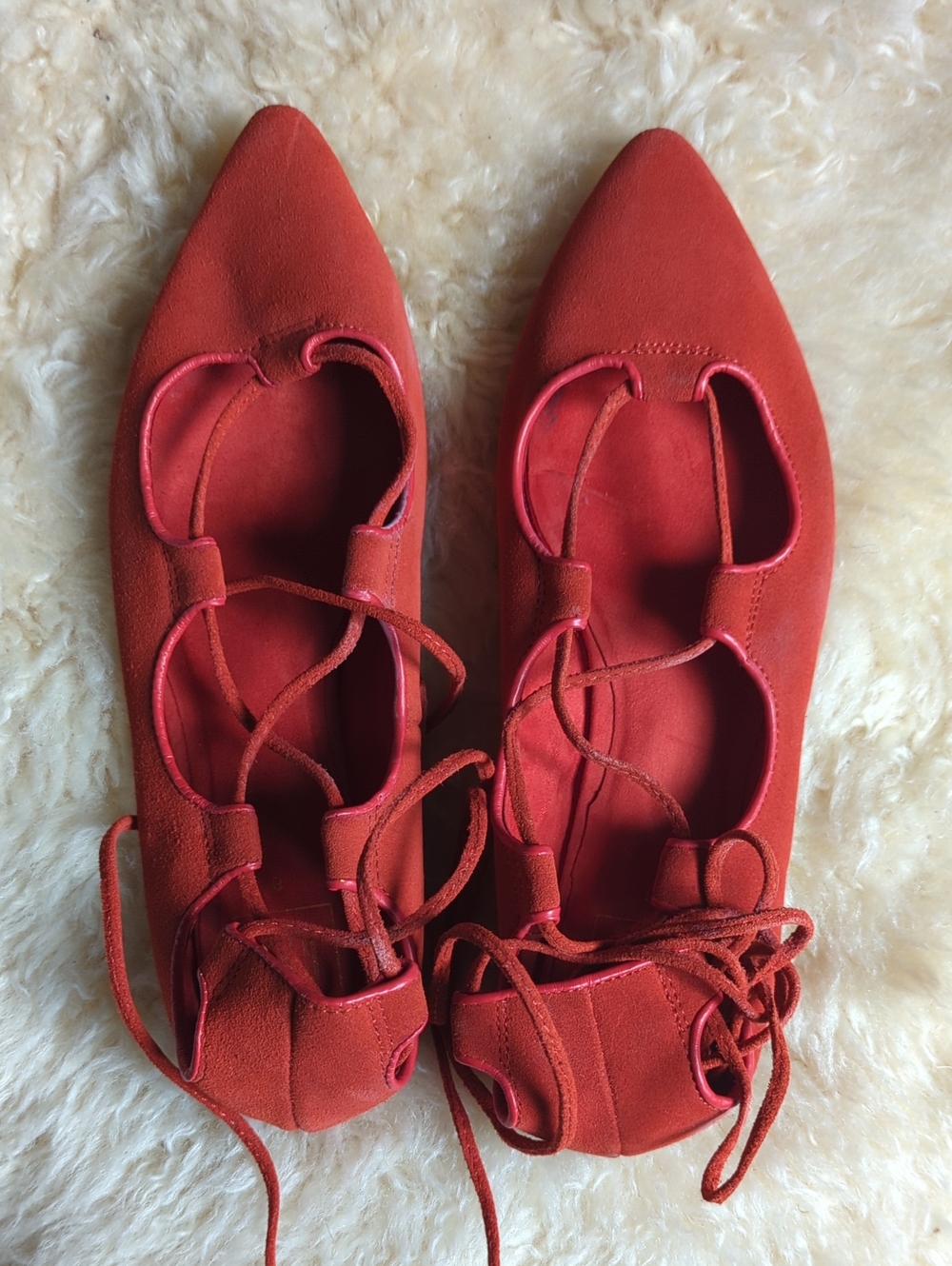 GAP Red Lace-Up Pointed Toe Leather Flats